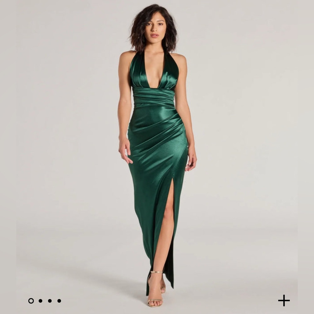 Candance Halter Pleated Wrap Slim Satin Formal Dress